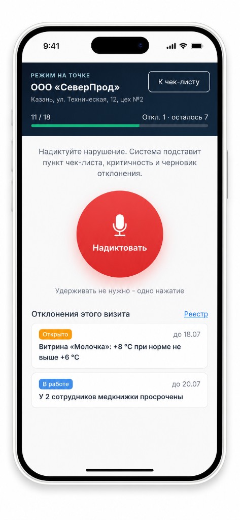 Режим на точке: надиктовать нарушение