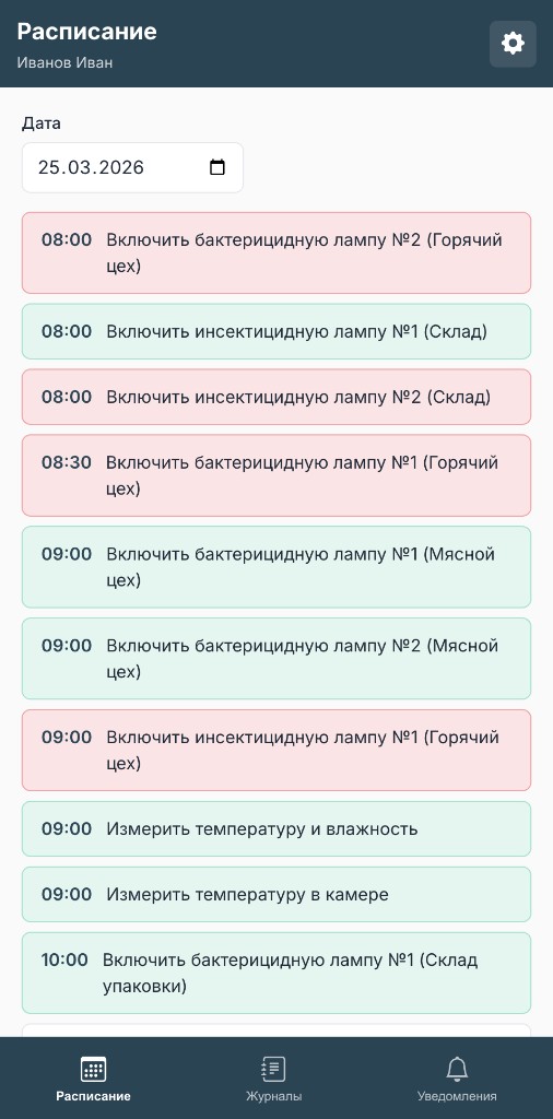 Расписание задач по журналам на телефоне сотрудника